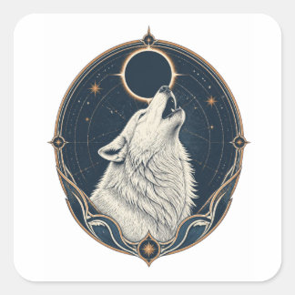 Mystieke Wolfmaan Hemelse Gotische Nacht Kunst Vierkante Sticker