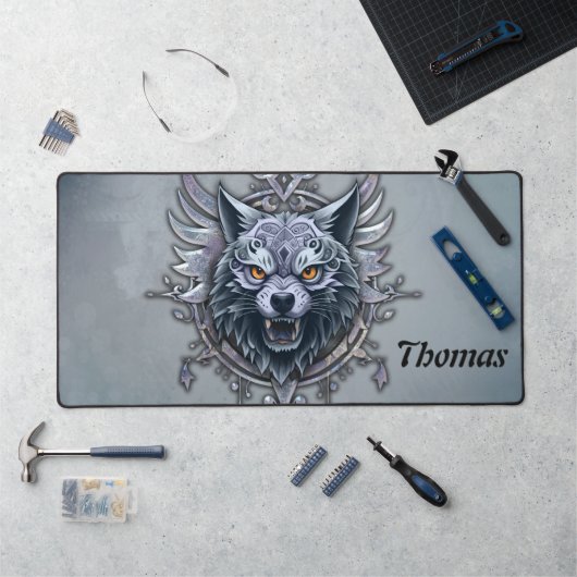 Mystieke wolfskop. bureaumat (Werkstation)