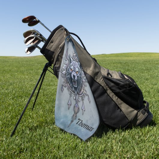 Mystieke wolfskop. golfhanddoek (Groen)