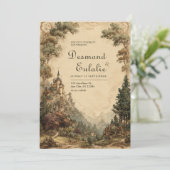 Mystieke Woodland Castle bruiloft Kaart (Staand voorkant)