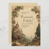 Mystieke Woodland Castle bruiloft Kaart (Voorkant / Achterkant)