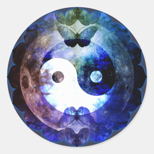 Mystieke Yin Yang, Ronde Sticker (Voorkant)