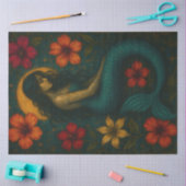 Mystieke Zeemeermin met Hibiscus Bloemen Decoupage Tissuepapier (Craft)