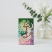 Mystieke zeemeermin met koraalhaar visitekaartje (Staand voorkant)