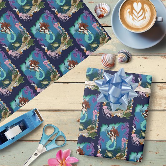 Mystieke Zeemeermin Oceaan Fantasie Blauw Zeeleven Cadeaupapier