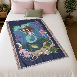 Mystieke Zeemeermin Oceaan Fantasie Blauwe Zeeleve Deken