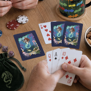 Mystieke Zeemeermin Oceaan Fantasie Blauwe Zeeleve Pokerkaarten