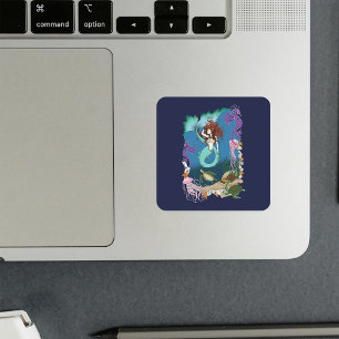 Mystieke Zeemeermin Oceaan Fantasie Blauwe Zeeleve Vierkante Sticker