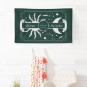 Mystieke Zilveren en Groene Zon Maan Bruiloft Spandoek (Insitu)