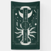 Mystieke Zilveren en Groene Zon Maan Bruiloft Spandoek (Verticaal)