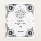 Mystieke zon en maan aangepaste naam manifestatie planner (Voorkant)