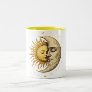 Mystieke Zon- en Maan Gezicht Yin Yang Boheem Ges Tweekleurige Koffiemok