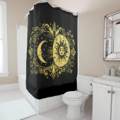 Mystieke zon en maan in goud douchegordijn (In situ)