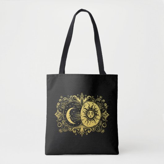 Mystieke zon en maan in goud tote bag (Voorkant)