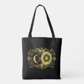 Mystieke zon en maan in goud tote bag (Achterkant)