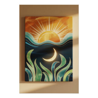 Mystieke Zon Maan Boheemse Abstracte Natuur Decor Perfect Poster