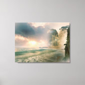 Mystieke Zonsondergang op Strand Ocean Cliff Scene Canvas Afdruk (Voorkant)