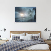 Mystieke Zonsondergang op Strand Ocean Cliff Scene Canvas Afdruk (Insitu (Slaapkamer))