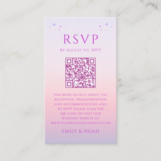 Mystieke Zonsondergang Roze Begroting QR Code RSVP Informatiekaartje (Voorkant)