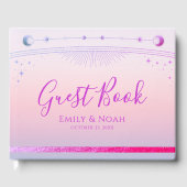 Mystieke Zonsondergang Roze Zon Maan Sterren Bruil Gastenboek (Voorkant)