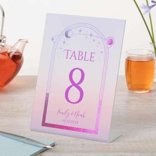 Mystieke Zonsondergang Roze Zon Maan Sterren Bruil Reclamebord Met Voetstuk (Insitu)