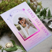 Mystieke Zonsondergang Roze Zon Maan Sterren Bruil Save The Date