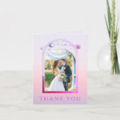 Mystieke Zonsondergang Roze Zon Maan Sterren Foto Bedankkaart (Voorkant)