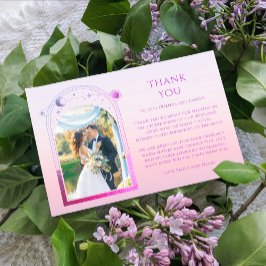 Mystieke Zonsondergang Roze Zon Maan Sterren Foto Bedankkaart