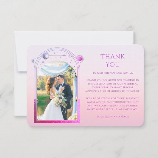 Mystieke Zonsondergang Roze Zon Maan Sterren Foto  Bedankkaart (Voorkant)