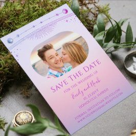 Mystieke Zonsondergang Roze Zon Maan Sterren Ruimt Save The Date