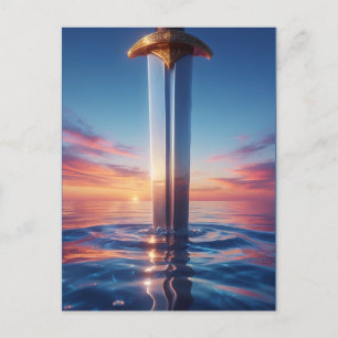 Mystieke Zonsondergang Zwaard Kunstwerk Briefkaart
