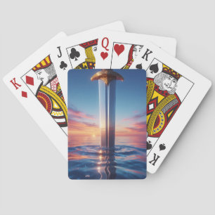 Mystieke Zonsondergang Zwaard Kunstwerk Pokerkaarten