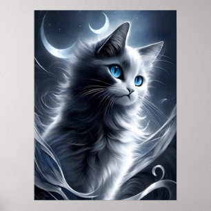 Mystieke zwart-wit kitten   Schattigee kat Poster