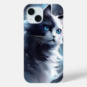 Mystieke zwart-wit kitten   Waterverf Cat iPhone 15 Case