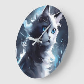 Mystieke zwart-wit kitten | Waterverf Cat Grote Klok (Hoek)