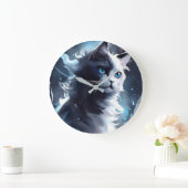 Mystieke zwart-wit kitten | Waterverf Cat Grote Klok (Huis)