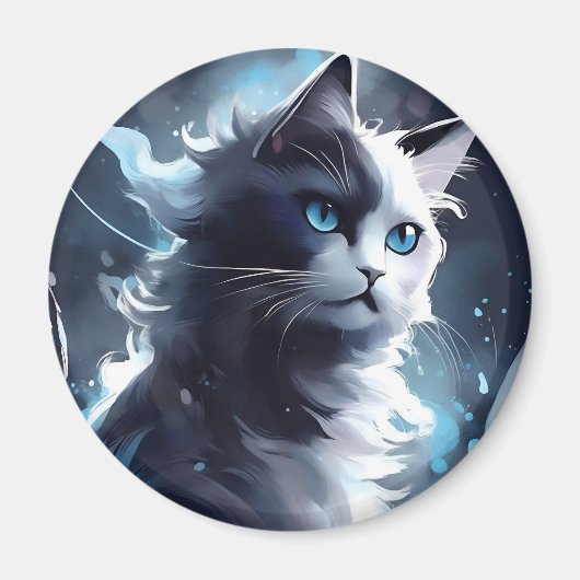 Mystieke zwart-wit kitten | Waterverf Cat Magneet (Voorkant)