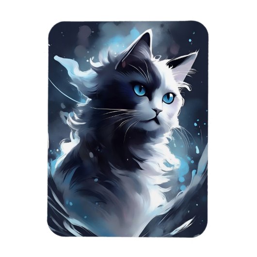 Mystieke zwart-wit kitten | Waterverf Cat Magneet (Verticaal)