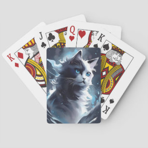 Mystieke zwart-wit kitten   Waterverf Cat Pokerkaarten