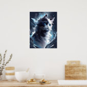 Mystieke zwart-wit kitten | Waterverf Cat Poster (Keuken)