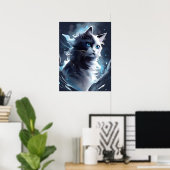 Mystieke zwart-wit kitten | Waterverf Cat Poster (Thuiskantoor)