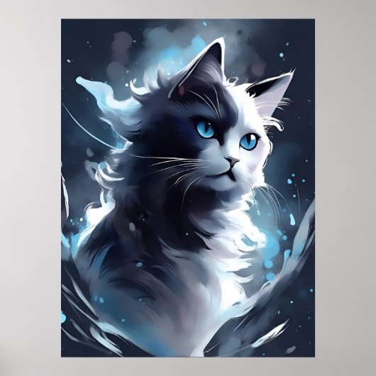 Mystieke zwart-wit kitten | Waterverf Cat Poster (Voorkant)