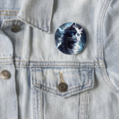 Mystieke zwart-wit kitten | Waterverf Cat Ronde Button 5,7 Cm (In situ)