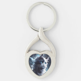 Mystieke zwart-wit kitten | Waterverf Cat Sleutelhanger