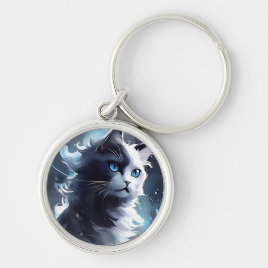Mystieke zwart-wit kitten | Waterverf Cat Sleutelhanger (Voorkant)