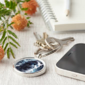 Mystieke zwart-wit kitten | Waterverf Cat Sleutelhanger (Zijkant)