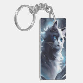 Mystieke zwart-wit kitten | Waterverf Cat Sleutelhanger (Voorkant Links)