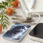 Mystieke zwart-wit kitten | Waterverf Cat Sleutelhanger (Voorkant Rechts)