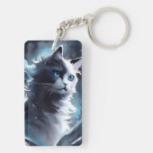 Mystieke zwart-wit kitten | Waterverf Cat Sleutelhanger (achterkant)