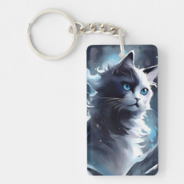 Mystieke zwart-wit kitten | Waterverf Cat Sleutelhanger